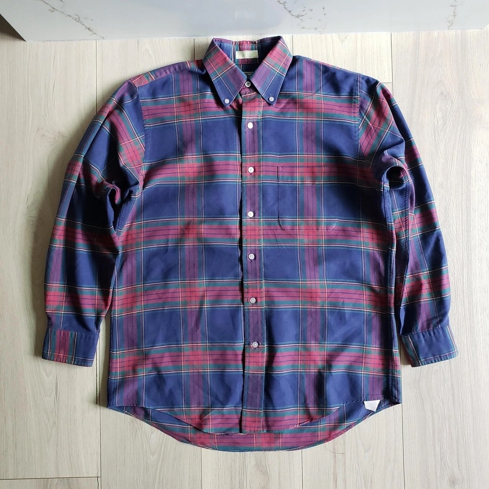 LL Bean Shirt Mens Large Blue Plaid Vintage Button Down Made USA Casual